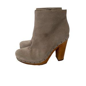 Joie Womens 37 US 7 Dewitt Platform Ankle Booties Suede Clog Wood Heel Studded
